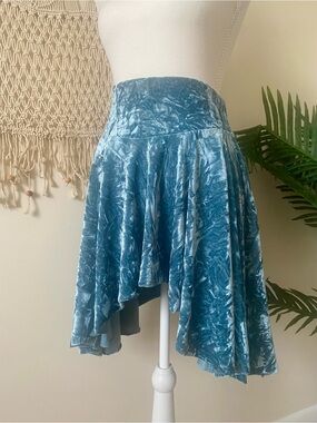 Silence + Noise Willa Crushed Velvet Mini Skirt Women's XS Blue Boho Retro 90s